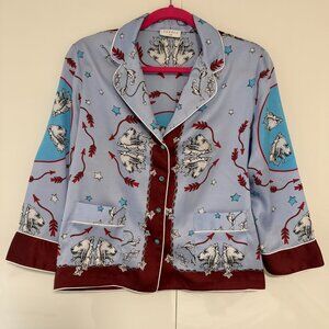 NWOT Sandro Paris Printed Silk-Feel Button-Front Top (Size 2)